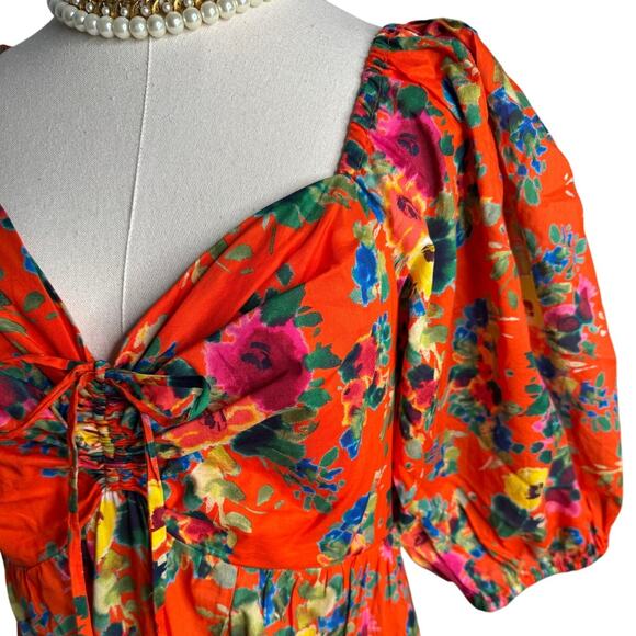 Cara Cara Quinn 100% cotton floral maxi dress cherry bouquet orange size XL - Picture 4 of 9
